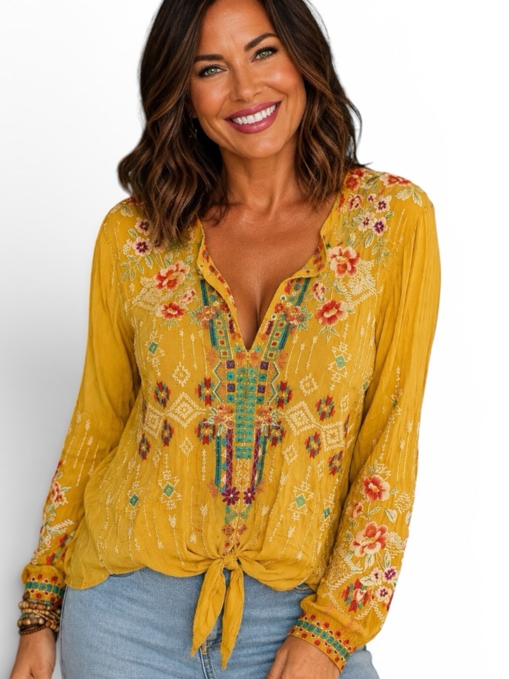 Johnny Was heavily embroidered Donya blouse NWT